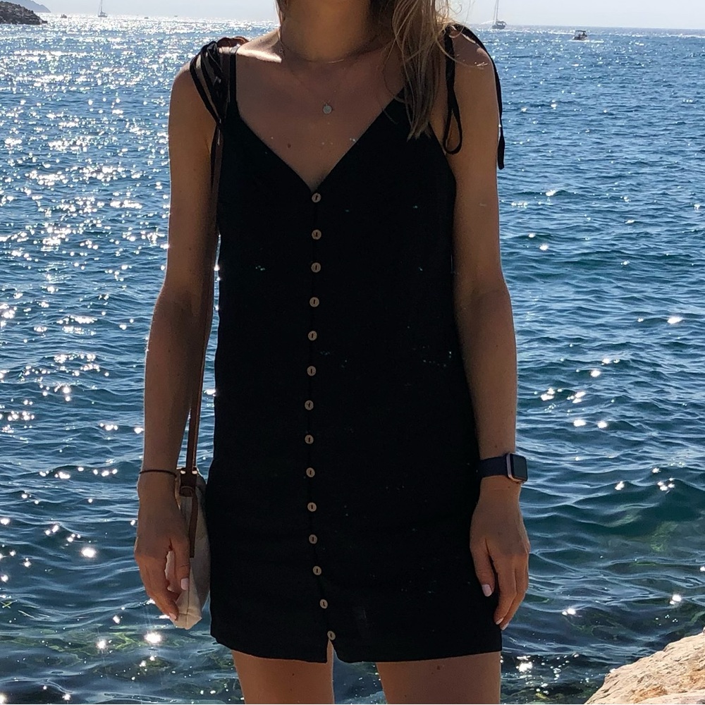 Black Mini Dress with Button Detail